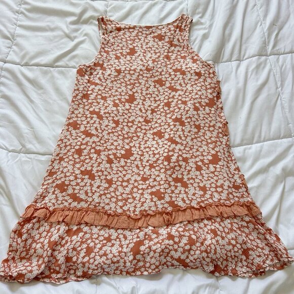 Doe & Rae Orange Ruffle Sleeveless Mini Dress V-Neck Floral Summer Womens Small - Picture 7 of 7